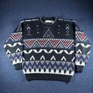 Michael Gerald Vintage Geometric Crewneck Sweater Mens L 48in Purple Acrylic